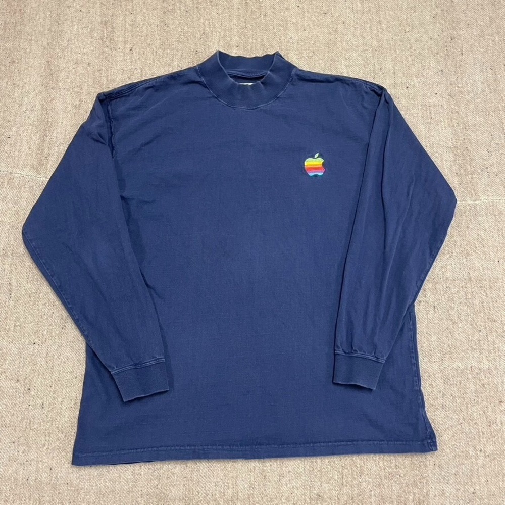 Vintage Apple Macintosh Long Sleeve Shirt Men Large Blue 1990s Log Cabin